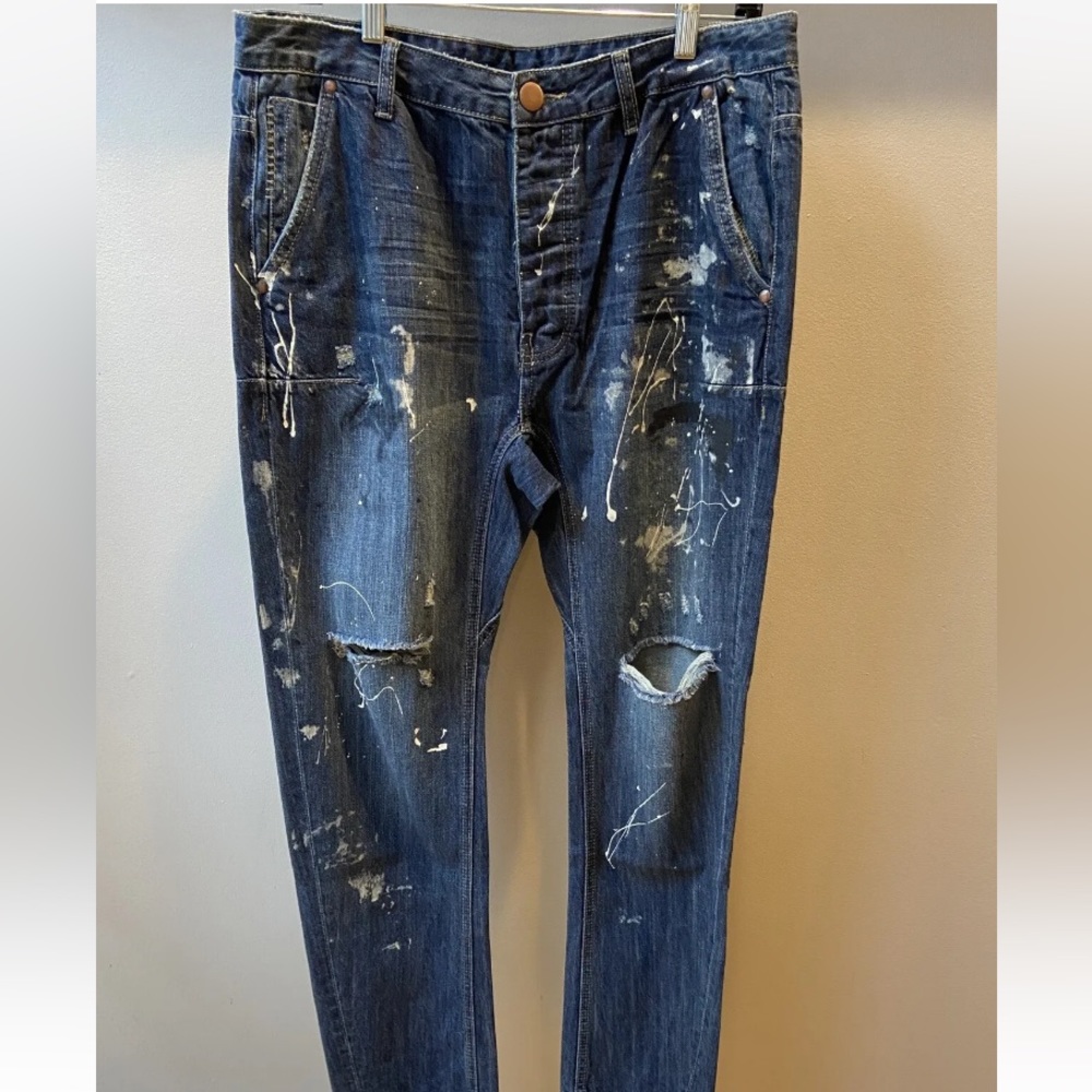 Man X One Teaspoon Men’s Jeans 32R Paint Splatter, Low Slung Relaxed Fit NWT